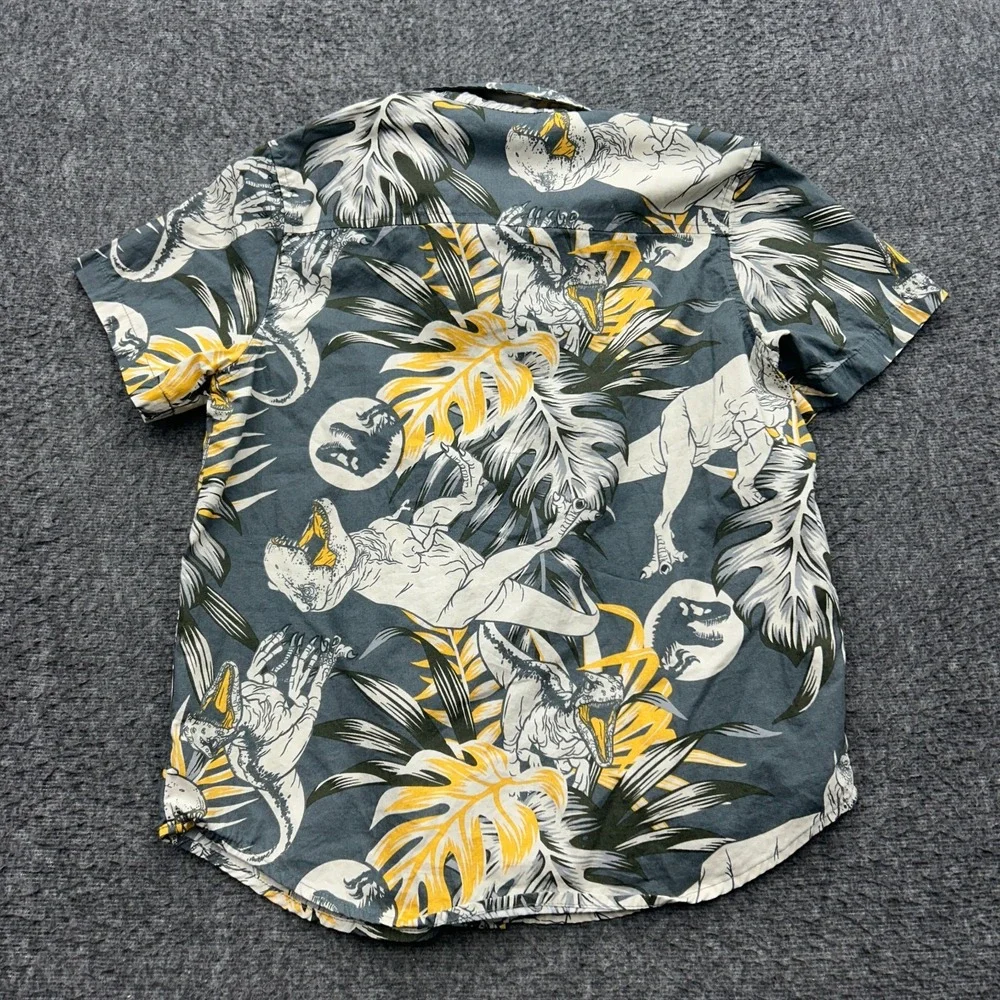 Jurassic World Shirt Boys M Hawaiian T-Rex Cotton Button Tropical